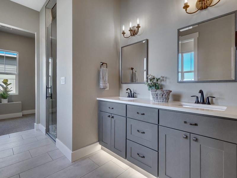 Modern Master Bathroom Light And Dark Grey Home Interior Real Estate Listing